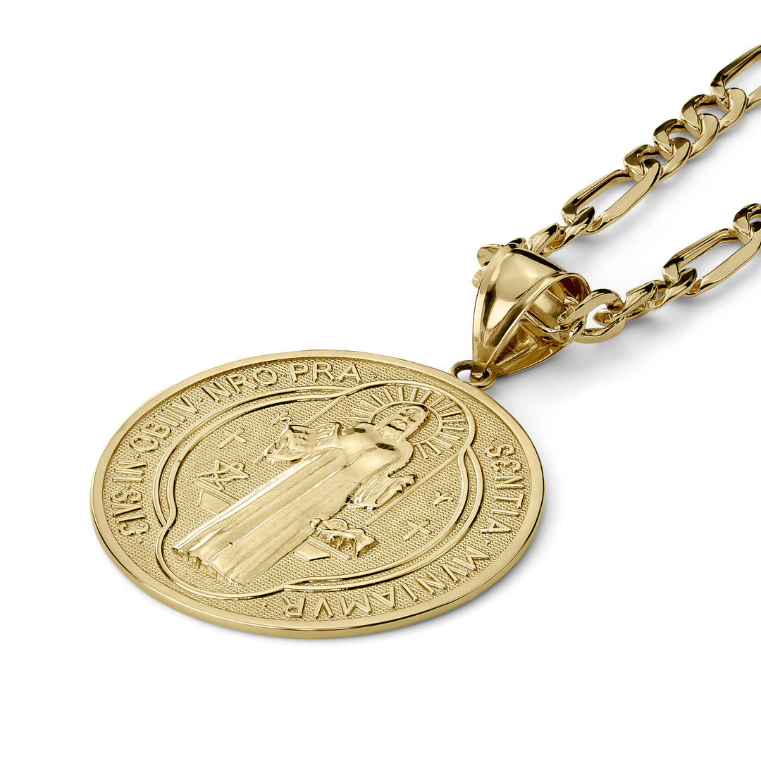 10k & 14k Gold Classic Saint Benedict Flat Round Pendant