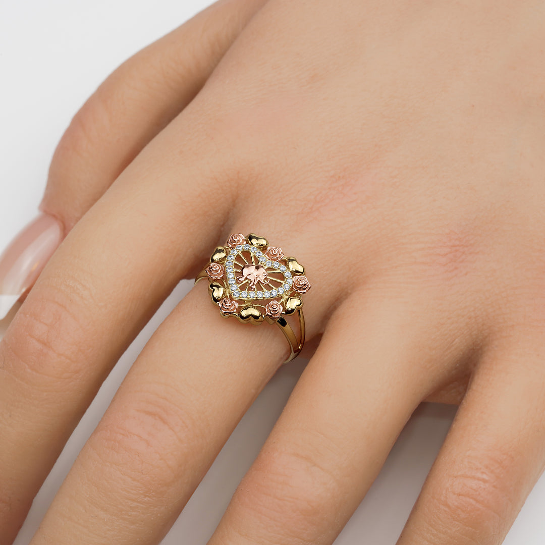 14k Gold Bloom Tricolor Elephant CZ Heart Ring