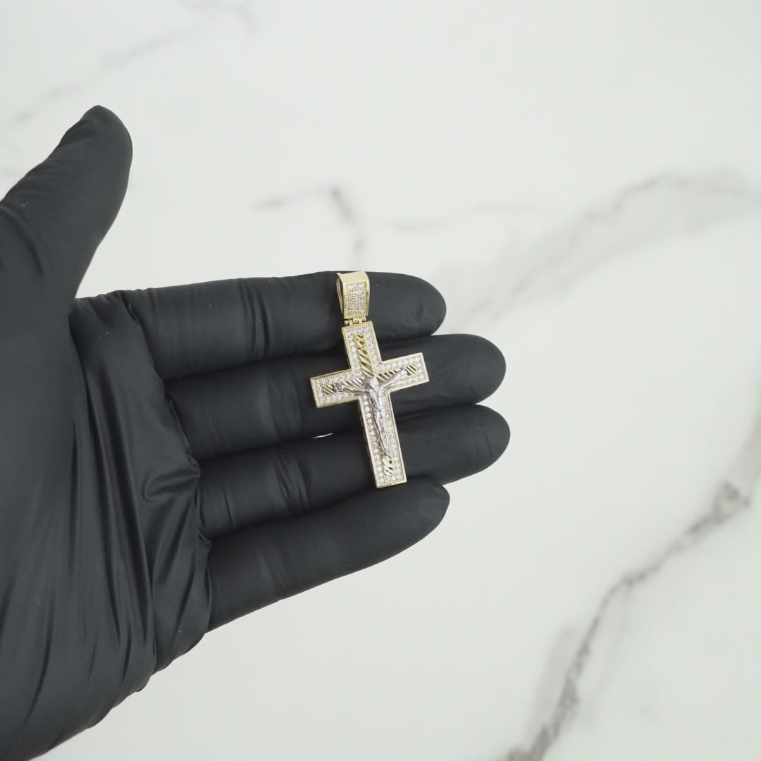 10k & 14k Gold Nemo Iced Crucifix Cross CZ Pendant