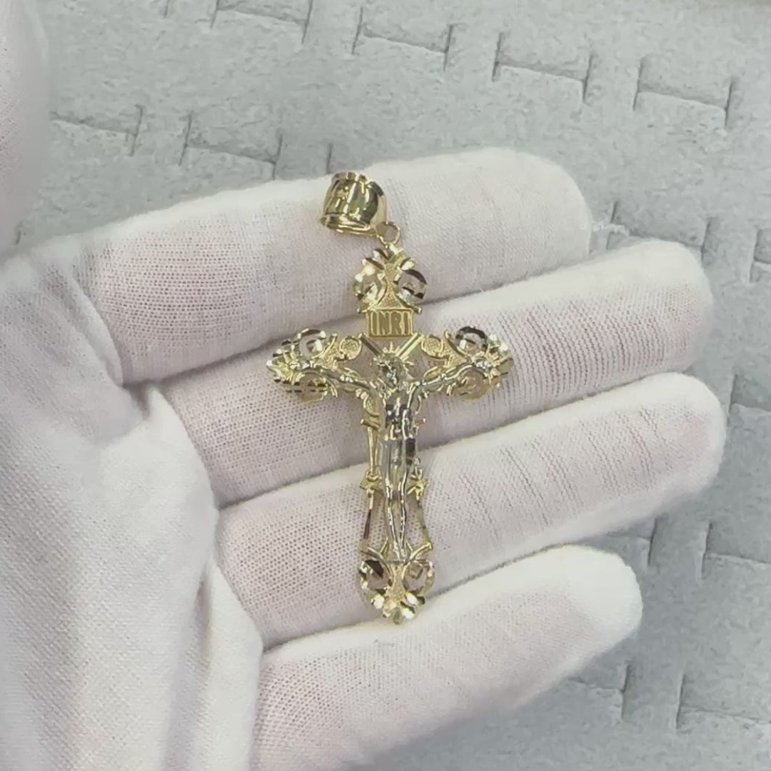 10k & 14k Gold INRI Two-Tone Luxe Crucifix Pendant